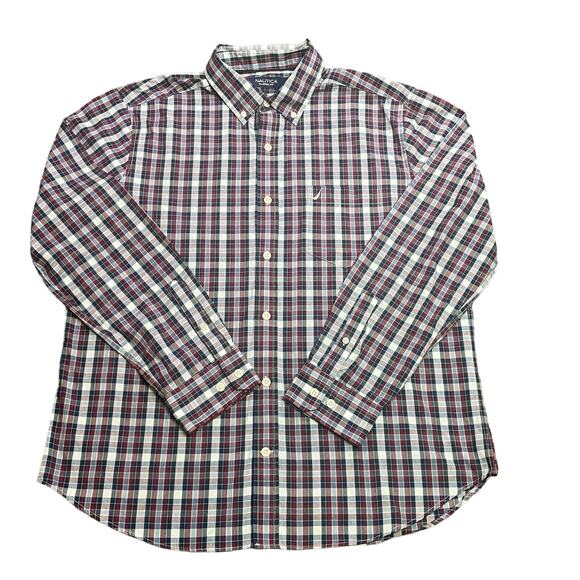 Nautica Long Sleeve Button‎ Down Shirt Mens Size L Classic Fit Plaid - Picture 1 of 10